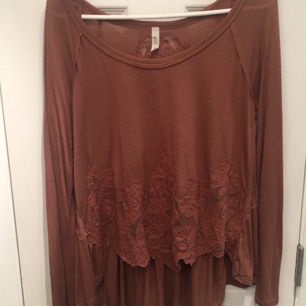 Free People Brown Lace Long Sleeve